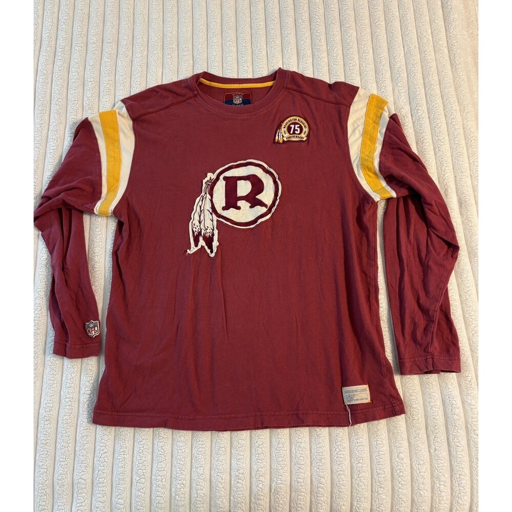Vintage Redskins Long Sleeve 75 anniversary T-Shirt mens Large Red Spellout